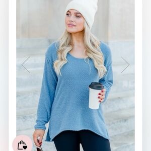 NWOT Pink Lily Blue Fuzzy Boat Neck Sweater